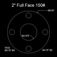 2" Full Face Flange Gasket (w/4 Bolt Holes) - 150 Lbs. - 1/16" Thick Viton™