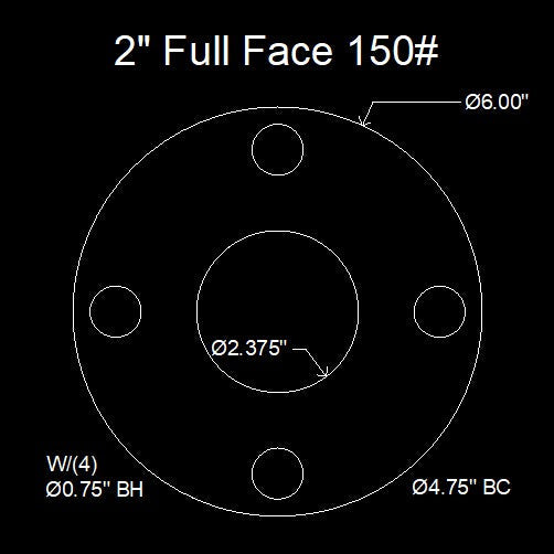 2" Full Face Flange Gasket (w/4 Bolt Holes) - 150 Lbs. - 1/16" Thick Viton™