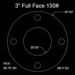 3" Full Face Flange Gasket (w/4 Bolt Holes) - 150 Lbs. - 1/16" Thick Viton™
