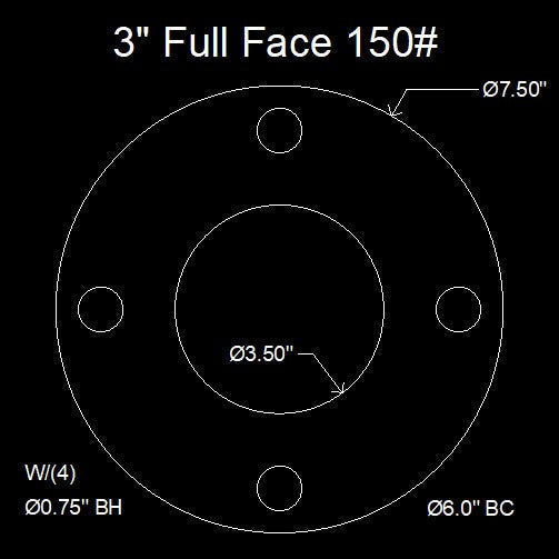 3" Full Face Flange Gasket (w/4 Bolt Holes) - 150 Lbs. - 1/16" Thick Viton™