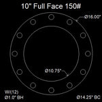 10" Full Face Flange Gasket (w/12 Bolt Holes) - 150 Lbs. - 1/8" Thick Garlock Blue-Gard 3000