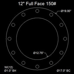 12" Full Face Flange Gasket (w/12 Bolt Holes) - 150 Lbs. - 1/16" Thick Durlon 7950