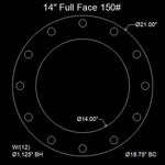 14" Full Face Flange Gasket (w/12 Bolt Holes) - 150 Lbs. - 1/16" Thick Durlon 7925