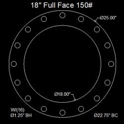 18" Full Face Flange Gasket (w/16 Bolt Holes) - 150 Lbs. - 1/8" Thick (SBR) Red Rubber