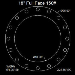 18" Full Face Flange Gasket (w/16 Bolt Holes) - 150 Lbs. - 1/16" Thick Durlon 7950