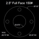 2-1/2" Full Face Flange Gasket (w/4 Bolt Holes) - 150 Lbs. - 1/8" Thick Durlon 7925