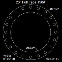 20" Full Face Flange Gasket (w/20 Bolt Holes) - 150 Lbs. - 1/8" Thick Durlon 7950