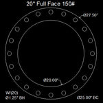 20" Full Face Flange Gasket (w/20 Bolt Holes) - 150 Lbs. - 1/16" Thick (SBR) Red Rubber