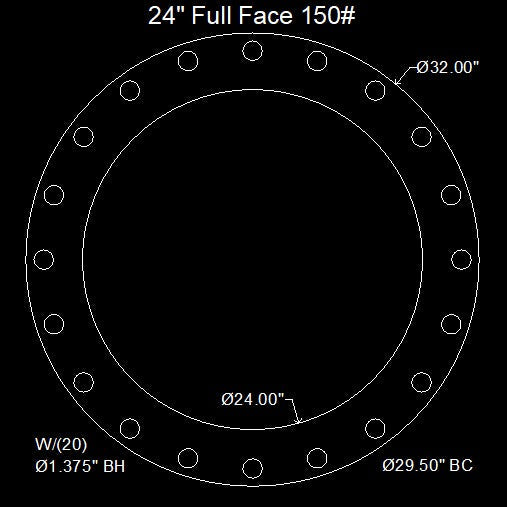 24" Full Face Flange Gasket (w/20 Bolt Holes) - 150 Lbs. - 1/16" Thick Durlon 7925