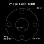 2" Full Face Flange Gasket (w/4 Bolt Holes) - 150 Lbs. - 1/16" Thick (SBR) Red Rubber