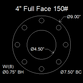 4" Full Face Flange Gasket (w/8 Bolt Holes) - 150 Lbs. - 1/8" Thick Durlon 7950