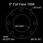 5" Full Face Flange Gasket (w/8 Bolt Holes) - 150 Lbs. - 1/16" Thick Neoprene
