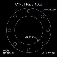 8" Full Face Flange Gasket (w/8 Bolt Holes) - 150 Lbs. - 1/8" Thick Durlon 7925