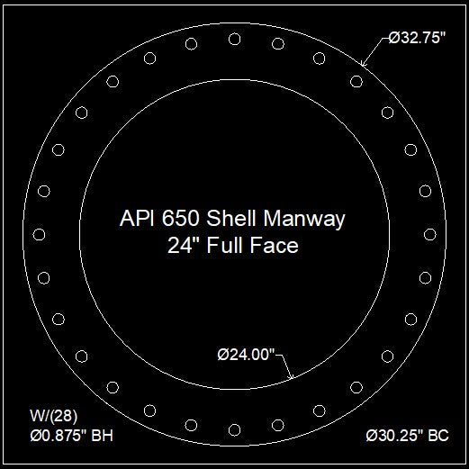 API 650 Shell Manway Gasket 24" Full Face - 1/8" Thick Viton™