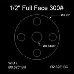 1/2" Full Face Flange Gasket (w/8 Bolt Holes) - 300 Lbs. - 1/8" Thick Garlock Blue-Gard 3300