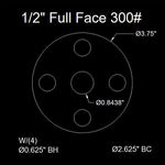 1/2" Full Face Flange Gasket (w/8 Bolt Holes) - 300 Lbs. - 1/8" Thick Garlock Blue-Gard 3700