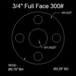 3/4" Full Face Flange Gasket (w/8 Bolt Holes) - 300 Lbs. - 1/8" Thick Garlock Blue-Gard 3000