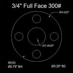 3/4" Full Face Flange Gasket (w/8 Bolt Holes) - 300 Lbs. - 1/8" Thick Nitrile (NBR) Buna-N