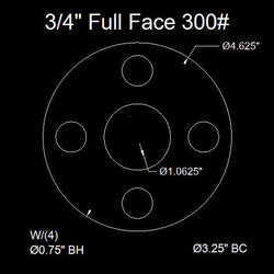 3/4" Full Face Flange Gasket (w/8 Bolt Holes) - 300 Lbs. - 1/8" Thick Garlock Blue-Gard 3300