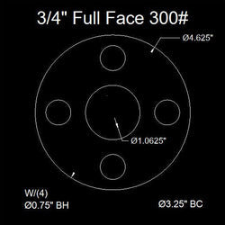3/4" Full Face Flange Gasket (w/4 Bolt Holes) - 300 Lbs. - 1/8" Thick Garlock Blue-Gard 3700