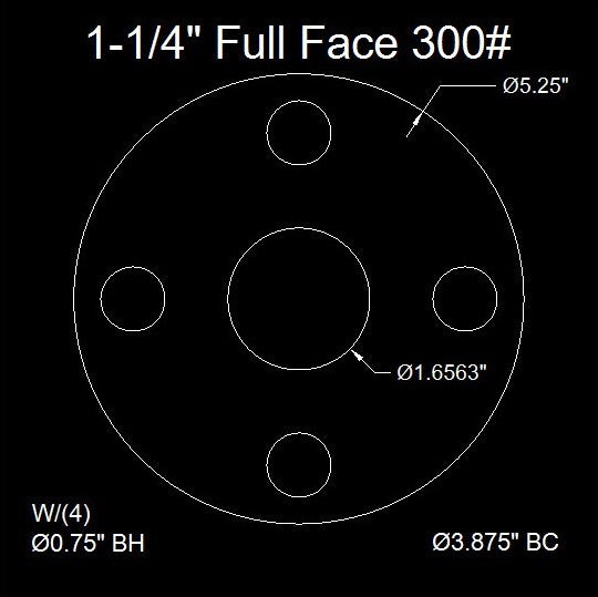 1-1/4" Full Face Flange Gasket (w/4 Bolt Holes) - 300 Lbs. - 1/8" Thick Garlock 3760U