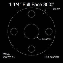 1-1/4" Full Face Flange Gasket (w/4 Bolt Holes) - 300 Lbs. - 1/8" Thick (60 Duro) Neoprene