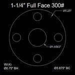 1-1/4" Full Face Flange Gasket (w/4 Bolt Holes) - 300 Lbs. - 1/8" Thick Garlock Blue-Gard 3300