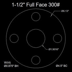 1-1/2" Full Face Flange Gasket (w/4 Bolt Holes) - 300 Lbs. - 1/8" Thick EPDM