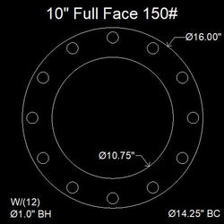 10" Full Face Flange Gasket (w/12 Bolt Holes) - 150 Lbs. - 1/16" Thick Nitrile (NBR) Buna-N