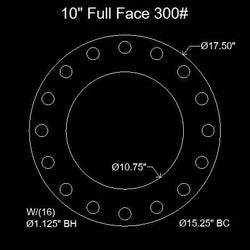 10" Full Face Flange Gasket (w/16 Bolt Holes) - 300 Lbs. - 1/8" Thick Garlock Blue-Gard 3300