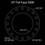 10" Full Face Flange Gasket (w/16 Bolt Holes) - 300 Lbs. - 1/16" Thick Garlock Blue-Gard 3000