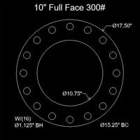 10" Full Face Flange Gasket (w/16 Bolt Holes) - 300 Lbs. - 1/16" Thick Garlock Blue-Gard 3000