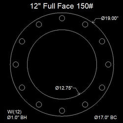12" Full Face Flange Gasket (w/12 Bolt Holes) - 150 Lbs. - 1/16" Thick Nitrile (NBR) Buna-N