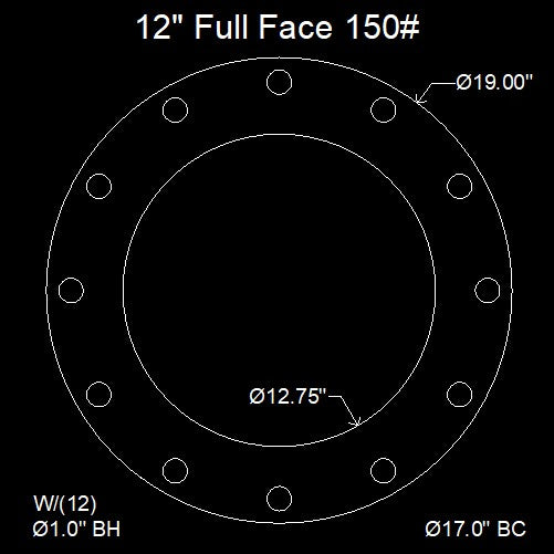 12" Full Face Flange Gasket (w/12 Bolt Holes) - 150 Lbs. - 1/16" Thick Nitrile (NBR) Buna-N