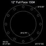 12" Full Face Flange Gasket (w/4 Bolt Holes) - 150 Lbs. - 1/8" Thick Garlock GYLON® Style 3510