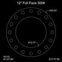 12" Full Face Flange Gasket (w/16 Bolt Holes) - 300 Lbs. - 1/8" Thick Garlock Blue-Gard 3300