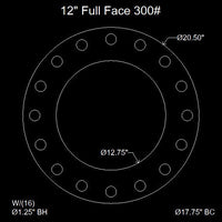 12" Full Face Flange Gasket (w/16 Bolt Holes) - 300 Lbs. - 1/16" Thick Garlock Blue-Gard 3700