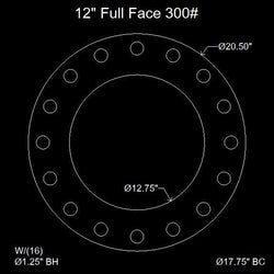 12" Full Face Flange Gasket (w/16 Bolt Holes) - 300 Lbs. - 1/16" Thick Garlock Blue-Gard 3700