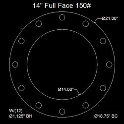 14" Full Face Flange Gasket (w/12 Bolt Holes) - 150 Lbs. - 1/16" Thick Nitrile (NBR) Buna-N
