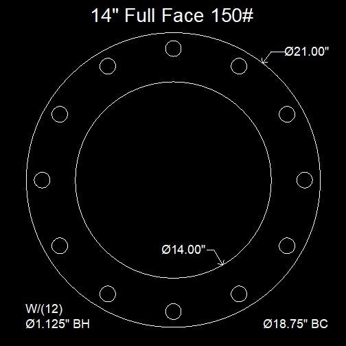14" Full Face Flange Gasket (w/12 Bolt Holes) - 150 Lbs. - 1/16" Thick Nitrile (NBR) Buna-N