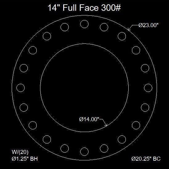 14" Full Face Flange Gasket (w/20 Bolt Holes) - 300 Lbs. - 1/16" Thick Nitrile (NBR) Buna-N