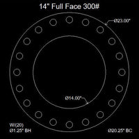 14" Full Face Flange Gasket (w/20 Bolt Holes) - 300 Lbs. - 1/16" Thick Garlock Blue-Gard 3700