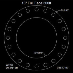16" Full Face Flange Gasket (w/20 Bolt Holes) - 300 Lbs. - 1/8" Thick Garlock Blue-Gard 3300