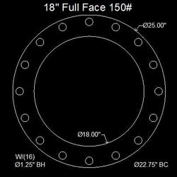 18" Full Face Flange Gasket (w/16 Bolt Holes) - 150 Lbs. - 1/16" Thick Garlock Blue-Gard 3700
