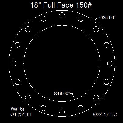 18" Full Face Flange Gasket (w/16 Bolt Holes) - 150 Lbs. - 1/16" Thick Nitrile (NBR) Buna-N
