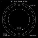 18" Full Face Flange Gasket (w/20 Bolt Holes) - 300 Lbs. - 1/8" Thick Garlock Blue-Gard 3700