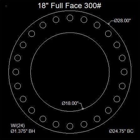 18" Full Face Flange Gasket (w/24 Bolt Holes) - 300 Lbs. - 1/16" Thick (70 Duro) Neoprene