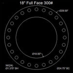 18" Full Face Flange Gasket (w/20 Bolt Holes) - 300 Lbs. - 1/8" Thick Garlock Blue-Gard 3300