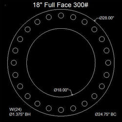 18" Full Face Flange Gasket (w/24 Bolt Holes) - 300 Lbs. - 1/16" Thick Nitrile (NBR) Buna-N