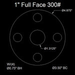 1" Full Face Flange Gasket (w/8 Bolt Holes) - 300 Lbs. - 1/8" Thick Garlock Blue-Gard 3300